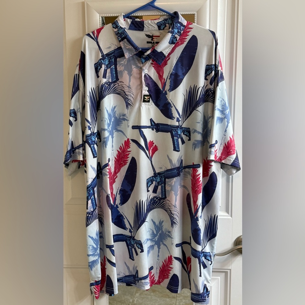 Eagle Six 3XL Polo MIDNIGHT ALOHAS ARs Tropical Print with Rifle Design